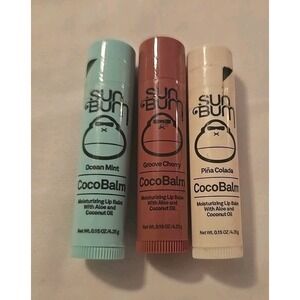 3 Sun Bum Lip Balm CocoBalm Pina Colada, Ocean Mint & Groove Cherry NEW!